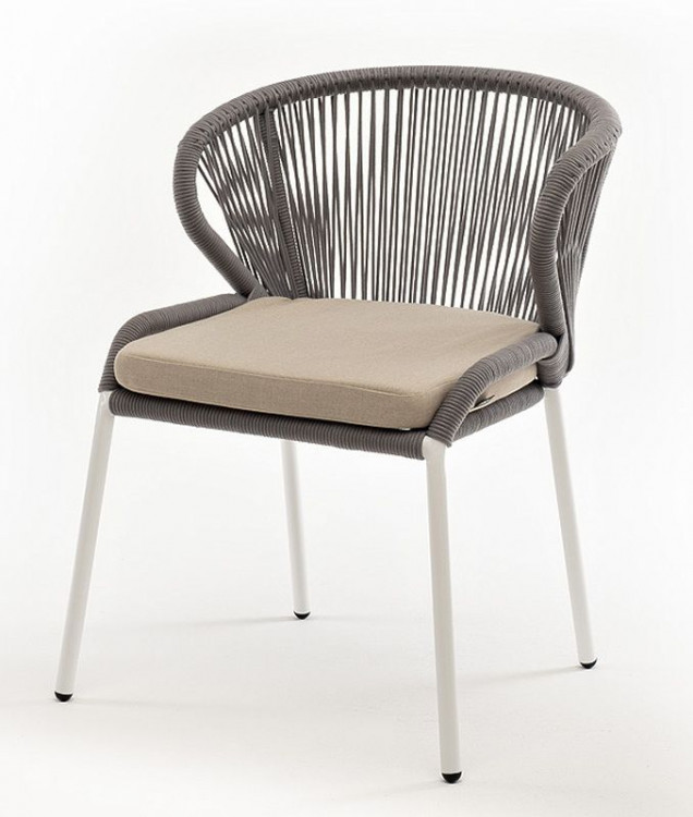 Плетеный стул Милан из роупа светло-серый, ткань бежевый 4sis
