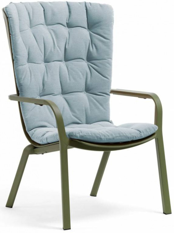 Лаунж-кресло пластиковое Folio агава с голубой подушкой Nardi