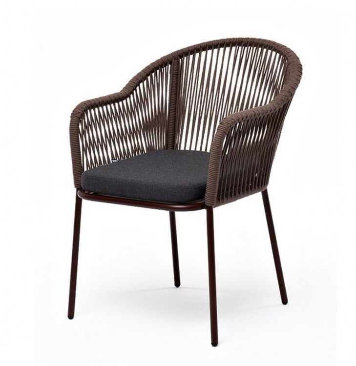 Плетеный стул из роупа Лион коричневый, ткань темно-серая 4sis