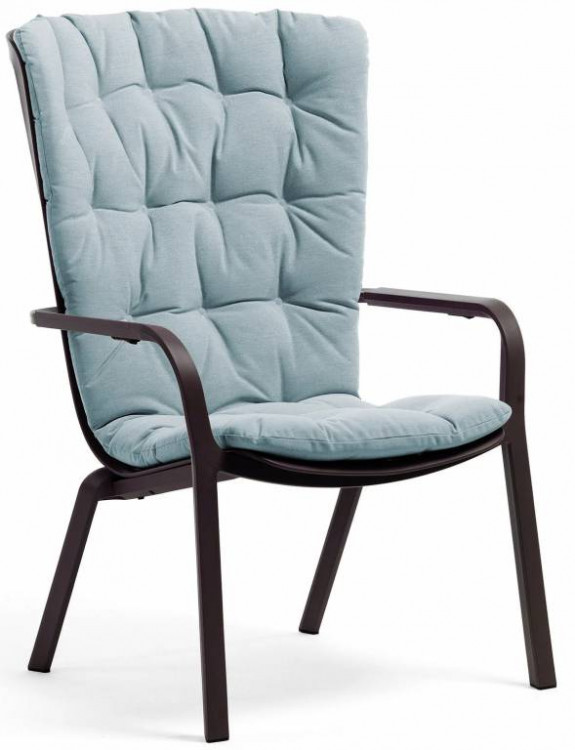 Лаунж-кресло пластиковое Folio антрацит с голубой подушкой Nardi