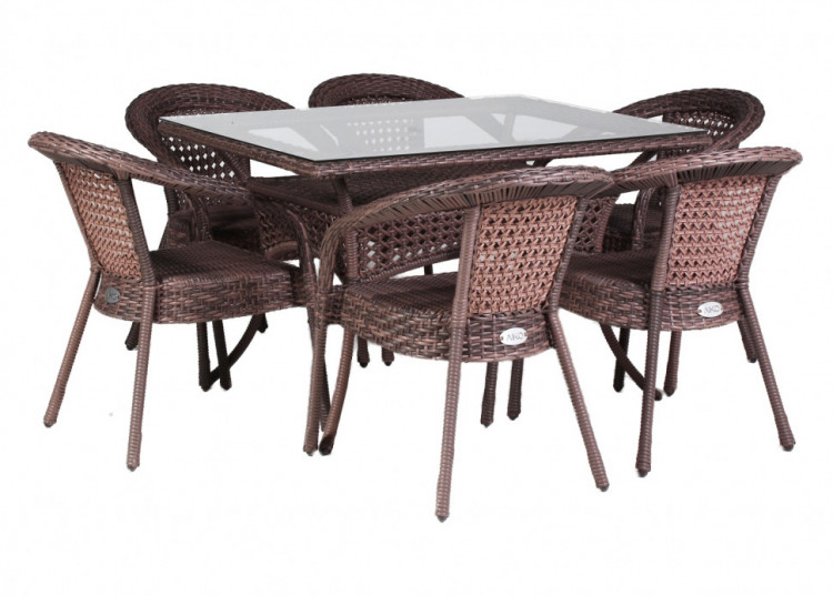 Комплект DECO 6 PLUS с прямоугольным столом коричневый Aiko