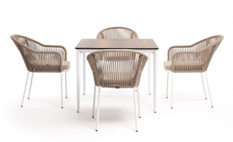 Обеденная группа Малага на 4 персоны со стульями Лион бежевая 4sis
