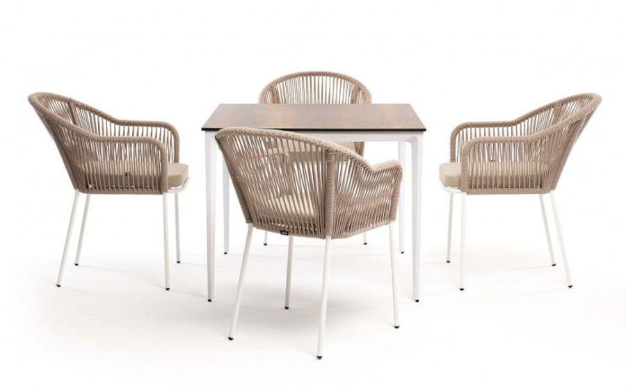 Обеденная группа Малага на 4 персоны со стульями Лион бежевая 4sis