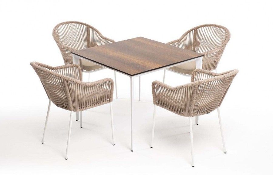 Обеденная группа Малага на 4 персоны со стульями Лион бежевая 4sis