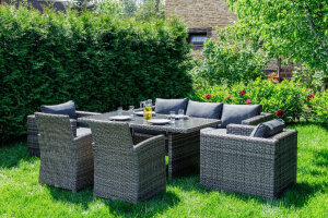 Обеденный комплект KARL PLUS из искусственного ротанга серый Royal Family