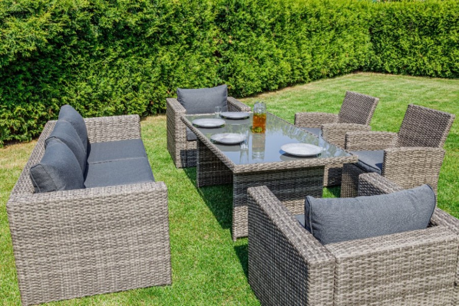 Обеденный комплект KARL PLUS из искусственного ротанга серый Royal Family