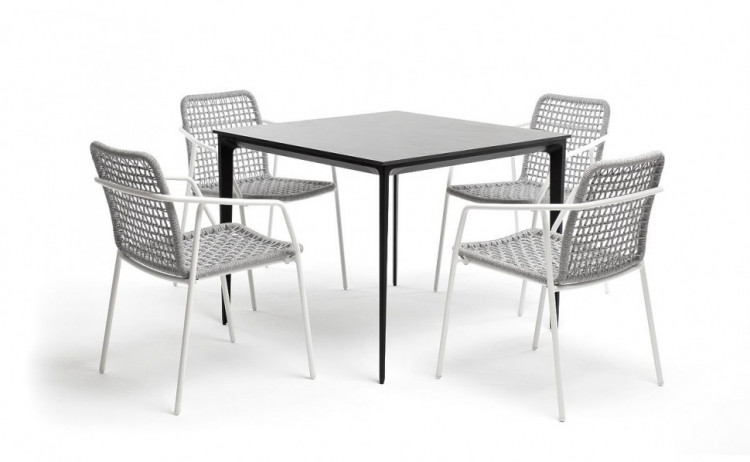Обеденная группа Малага на 4 персоны со стульями Тунис светло-серый 4sis