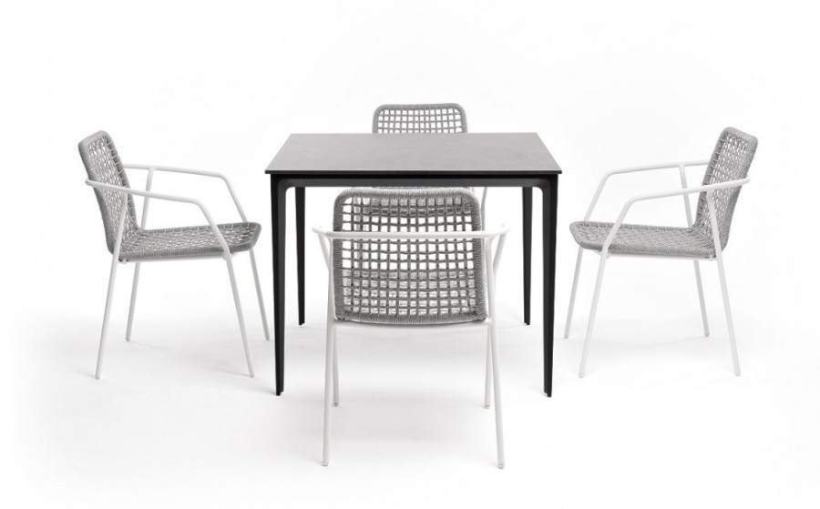 Обеденная группа Малага на 4 персоны со стульями Тунис светло-серый 4sis