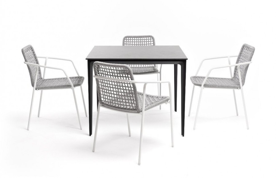 Обеденная группа Малага на 4 персоны со стульями Тунис светло-серый 4sis