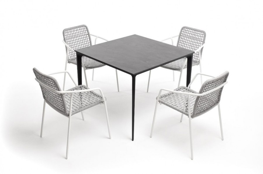 Обеденная группа Малага на 4 персоны со стульями Тунис светло-серый 4sis