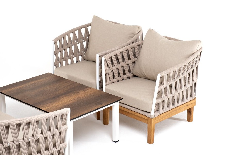 Лаунж-зона 4-местная Диего из роупа со столиком Канны, бежевая 4sis