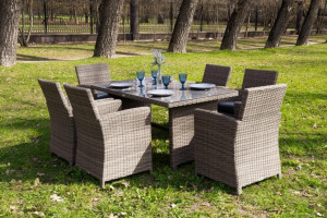 Обеденный комплект из искусственного ротанга Fiona серый Royal Family
