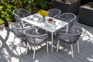 Обеденная группа Малага на 6 персоны со стульями Марсель светло-серый 4sis