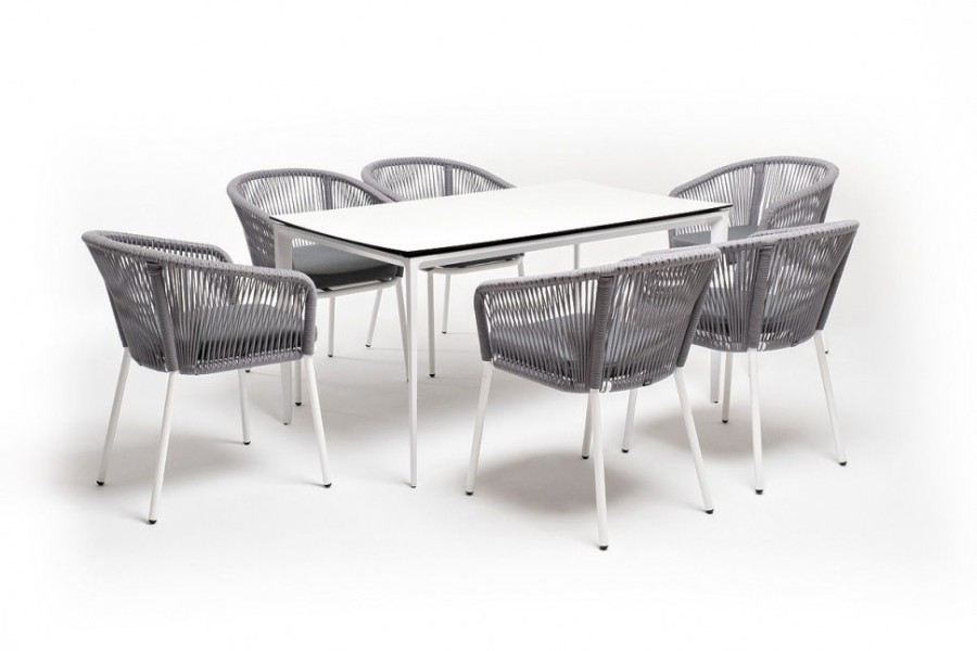 Обеденная группа Малага на 6 персоны со стульями Марсель светло-серый 4sis