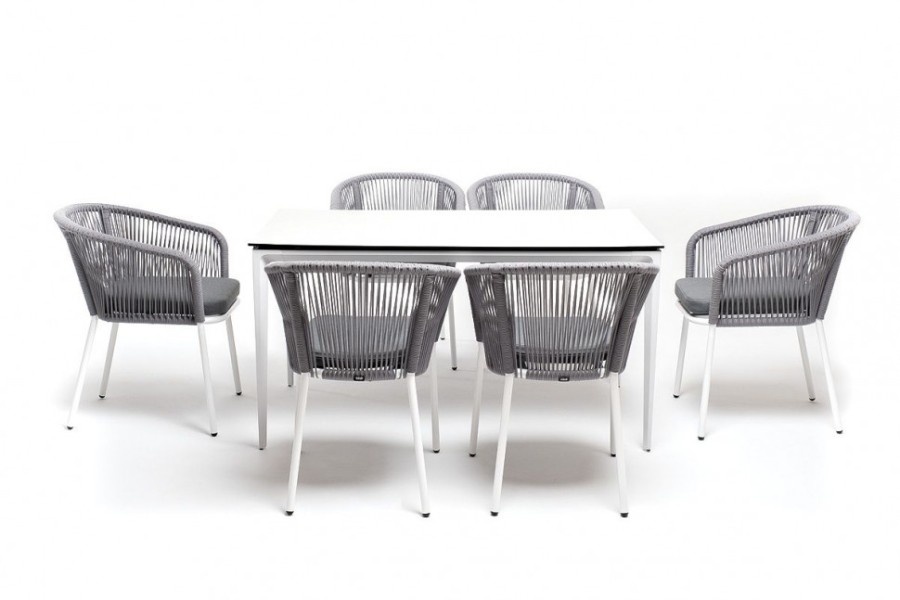 Обеденная группа Малага на 6 персоны со стульями Марсель светло-серый 4sis
