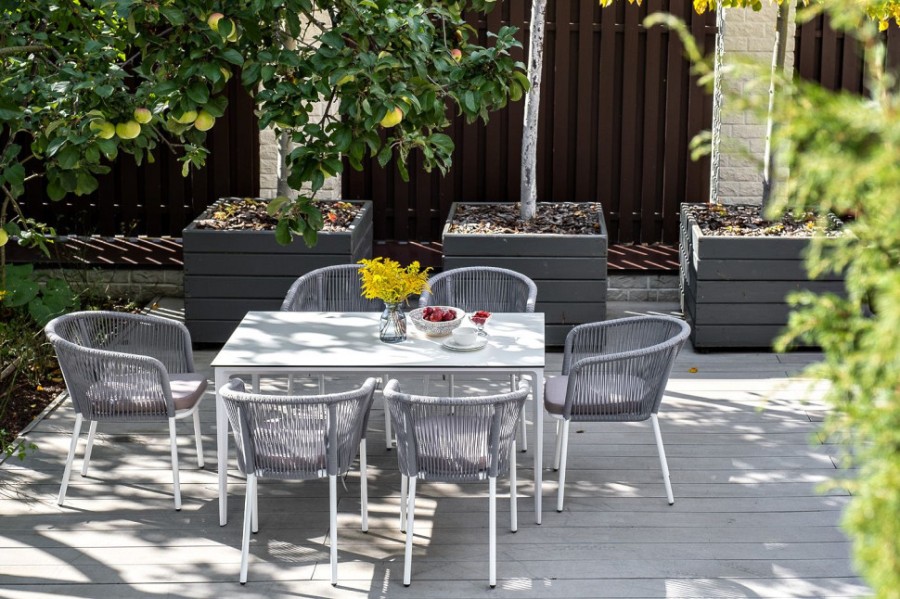 Обеденная группа Малага на 6 персоны со стульями Марсель светло-серый 4sis