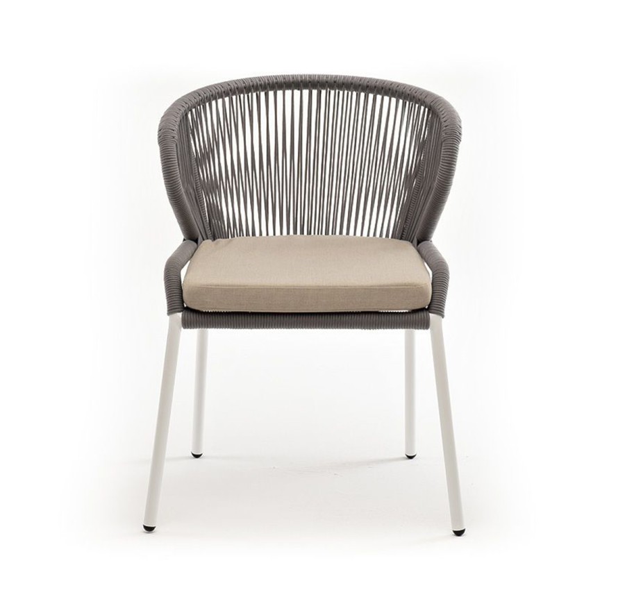 Плетеный стул Милан из роупа светло-серый, ткань бежевый 4sis