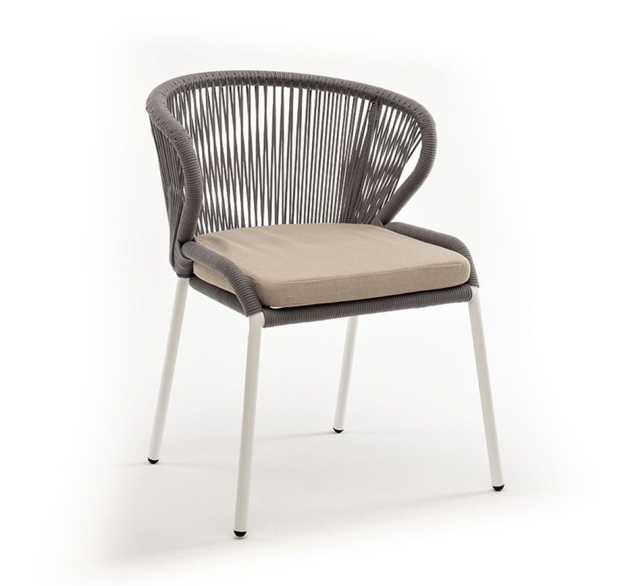 Плетеный стул Милан из роупа светло-серый, ткань бежевый 4sis