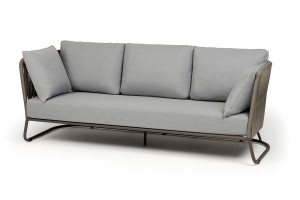 Диван 3-местный Багамы, роуп серо-коричневый 23мм, ткань светло-серая 4sis