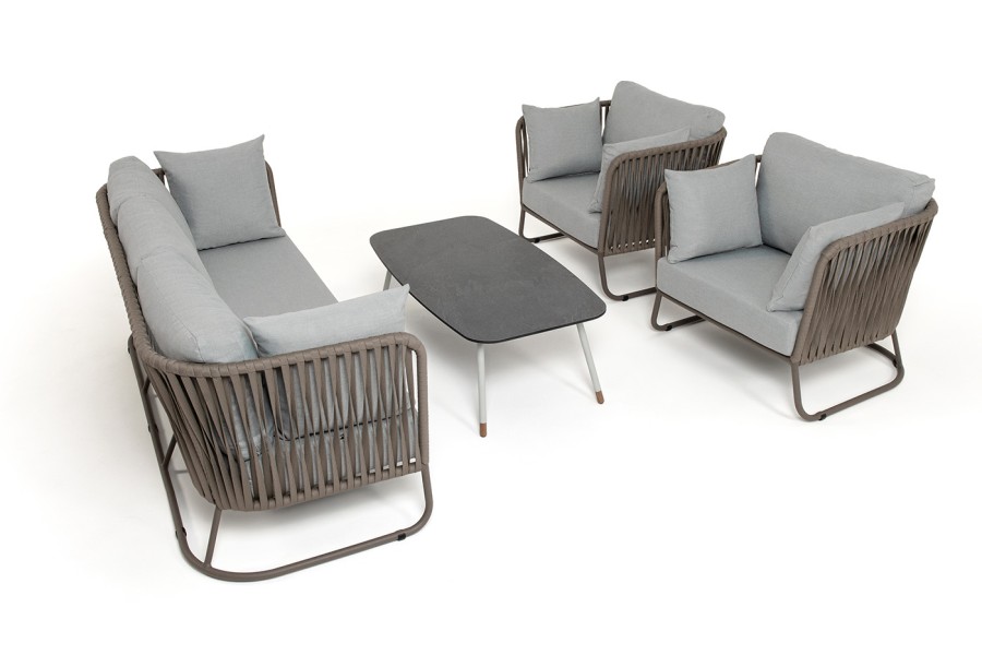 Лаунж-зона 5-местная Багамы, роуп серо-коричневый 23мм, ткань светло-серая 4sis