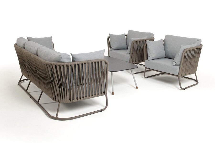 Лаунж-зона 5-местная Багамы, роуп серо-коричневый 23мм, ткань светло-серая 4sis