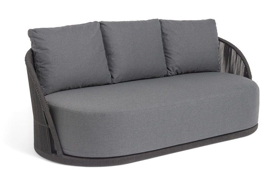 Диван 3-местный Монтелла, роуп темно-серый круглый, ткань темно-серая 027 4sis