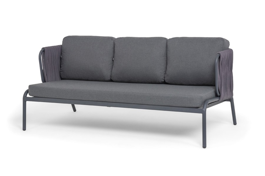 Диван 3-местный Ронда роуп серый 40 мм tex, ткань темно-серая 027 4sis