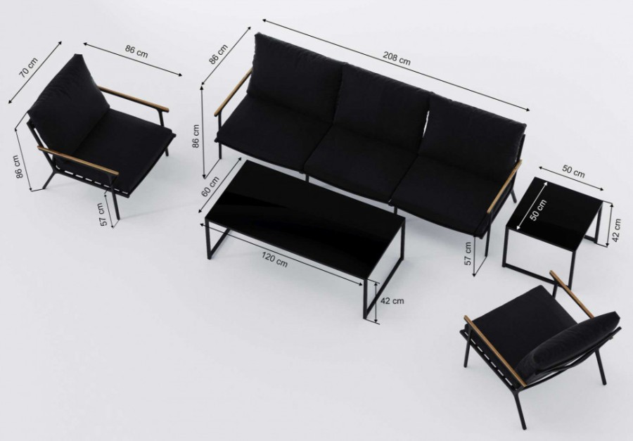 Лаунж зона Calma long черная Gardenini 