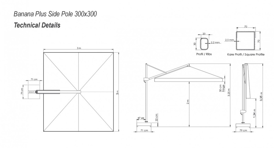 Зонт профессиональный Banana Plus бежевый 3x3 с плитами Scolaro