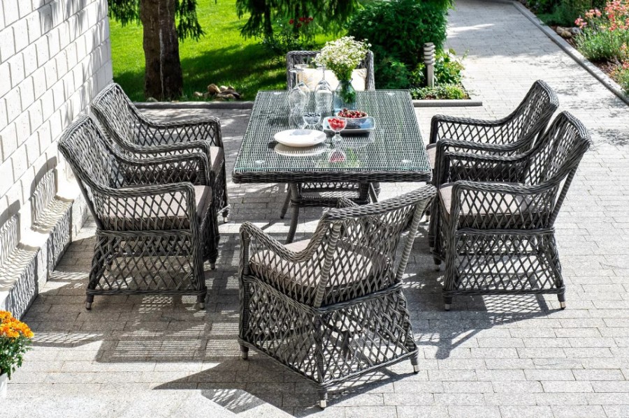 Обеденный стол из искусственного ротанга Латте Графит 160x90 4sis