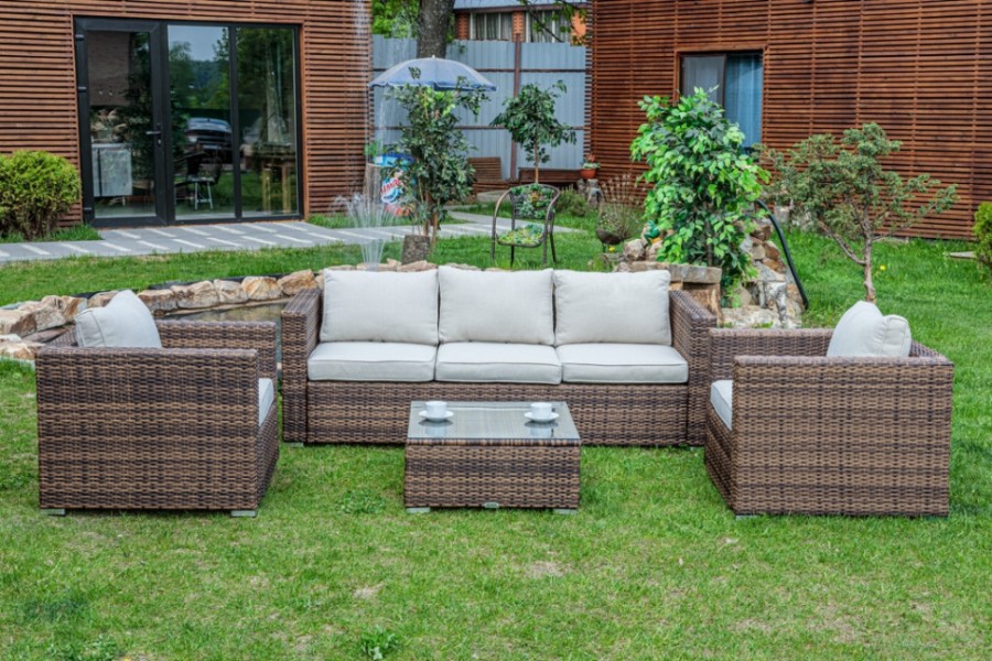 Лаунж-зона Karl с 3-местным диваном и 2 креслами коричневая Royal Family