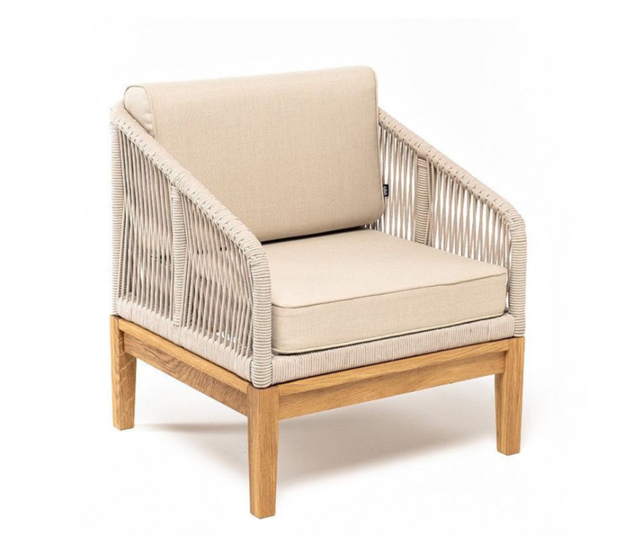 Плетеное кресло из роупа Канны, основание из дуба, бежевое 4sis
