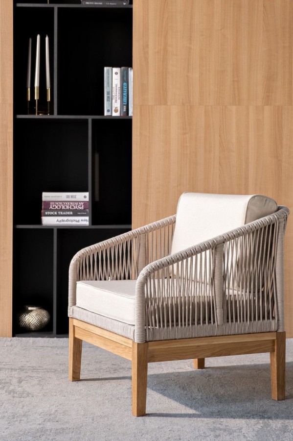 Плетеное кресло из роупа Канны, основание из дуба, бежевое 4sis