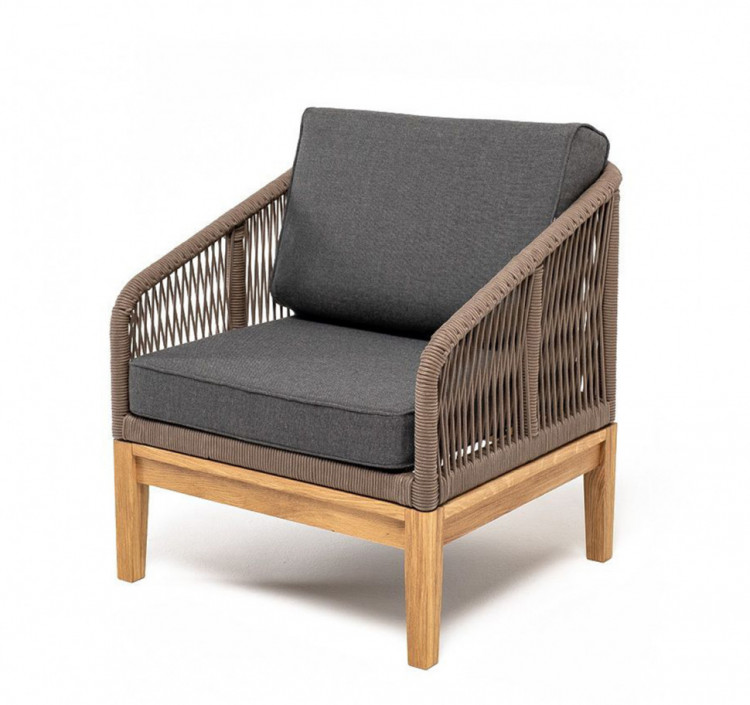 Плетеное кресло из роупа Канны, основание из дуба, серо-коричневое 4sis