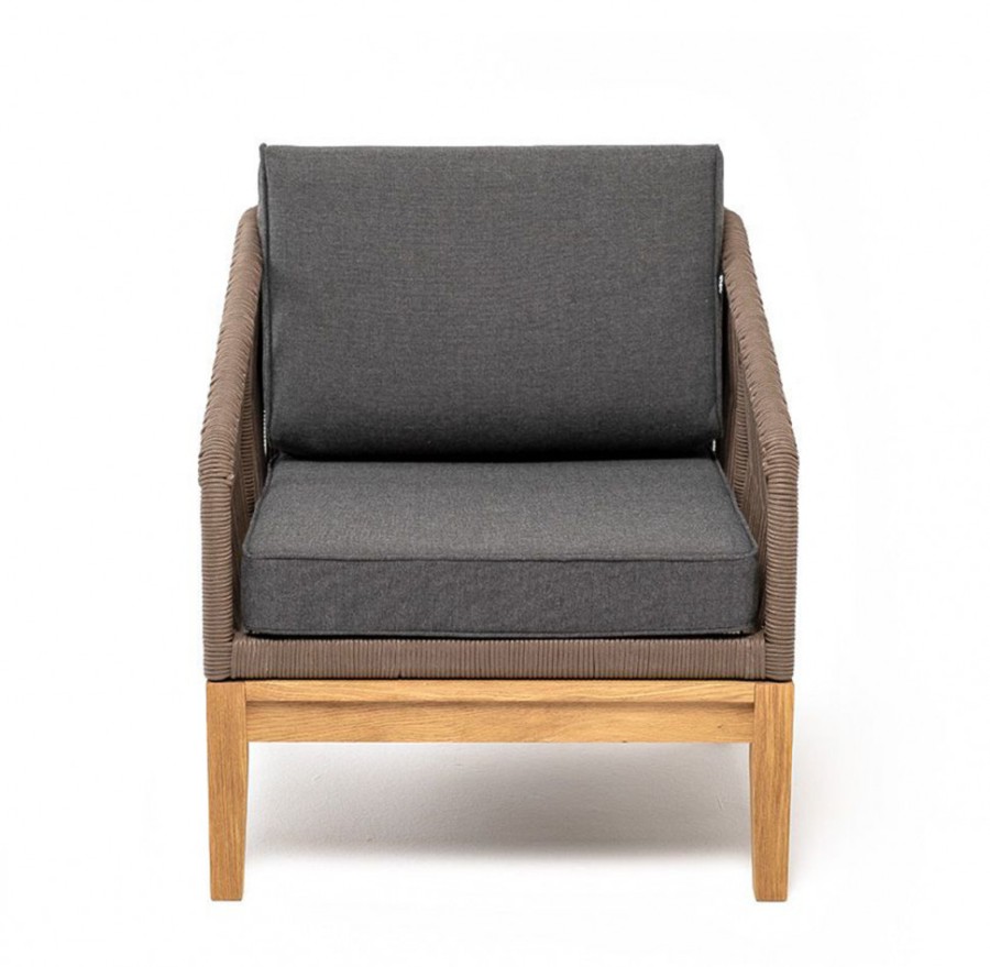 Плетеное кресло из роупа Канны, основание из дуба, серо-коричневое 4sis