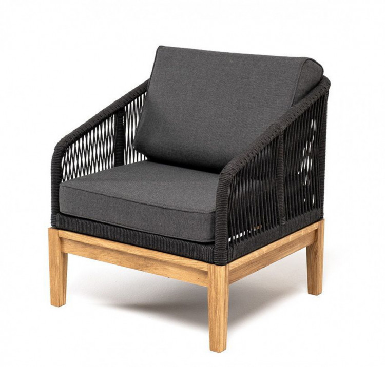 Плетеное кресло из роупа Канны, основание из дуба, темно-серое 4sis