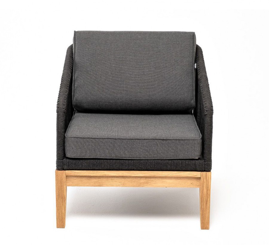 Плетеное кресло из роупа Канны, основание из дуба, темно-серое 4sis