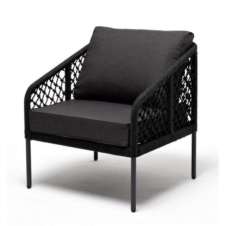 Кресло плетеное из роупа Канны темно-серый, ткань Savana Grafit 4sis