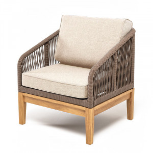 Плетеное кресло из роупа Канны, основание из дуба, коричнево-бежевое 4sis