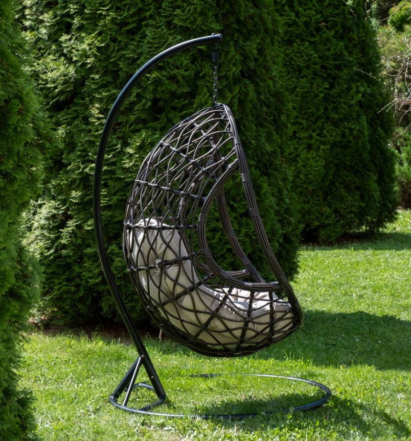 Подвесное кресло-кокон Венеция, бронзовый с бежевой подушкой 4sis