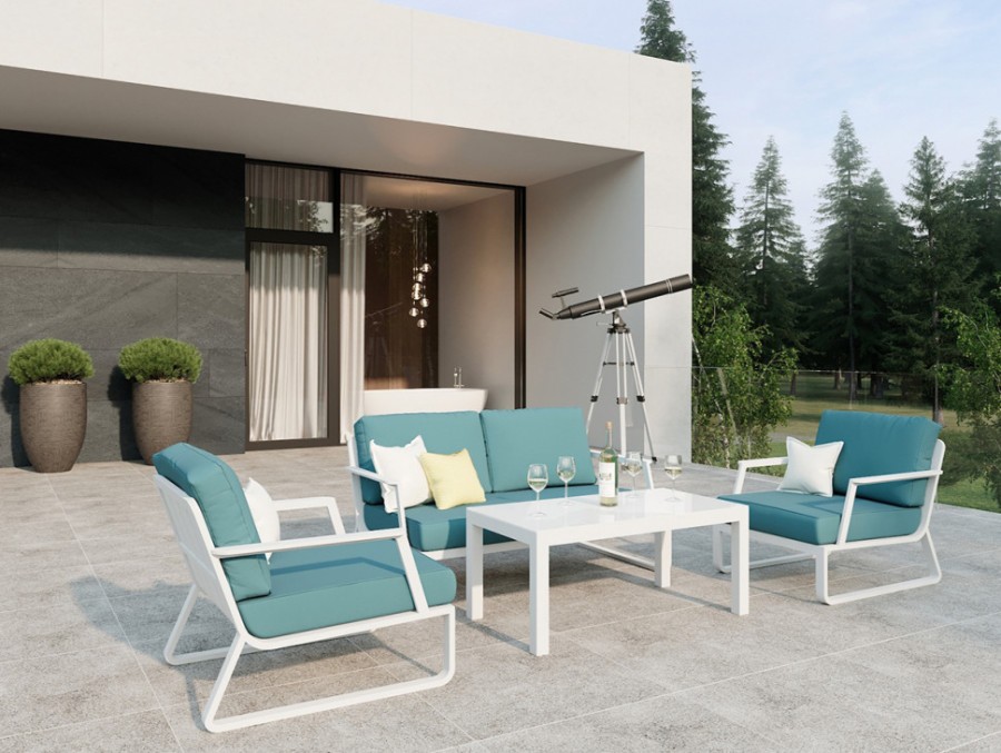 Лаунж зона Voglie белая с голубыми подушками Gardenini