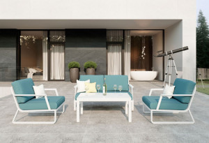 Лаунж зона Voglie белая с голубыми подушками Gardenini