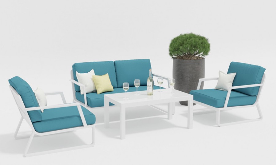 Лаунж зона Voglie белая с голубыми подушками Gardenini