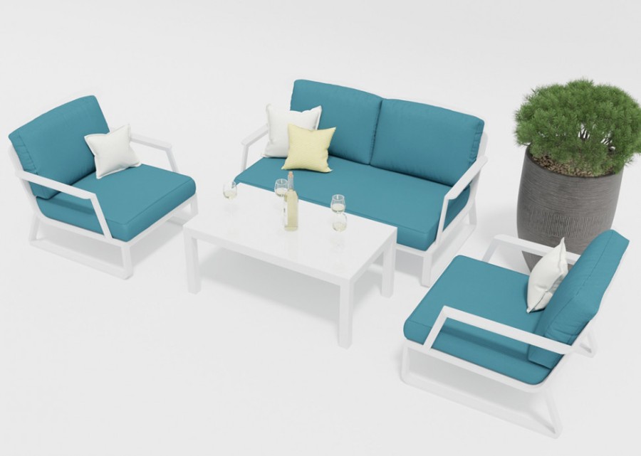 Лаунж зона Voglie белая с голубыми подушками Gardenini