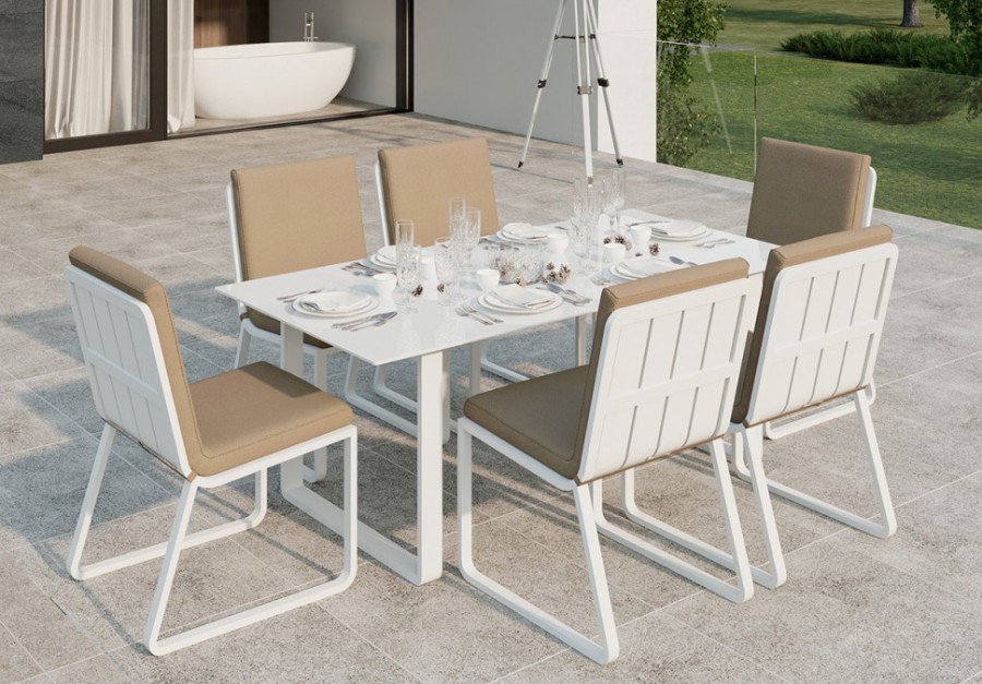 Обеденная группа Voglie White бежевая с подлокотниками Gardenini