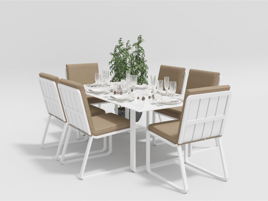 Обеденная группа Voglie White бежевая с подлокотниками Gardenini