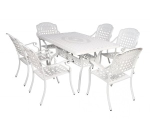 Обеденная группа из литого алюминия Gera 6 White Кит Маркет