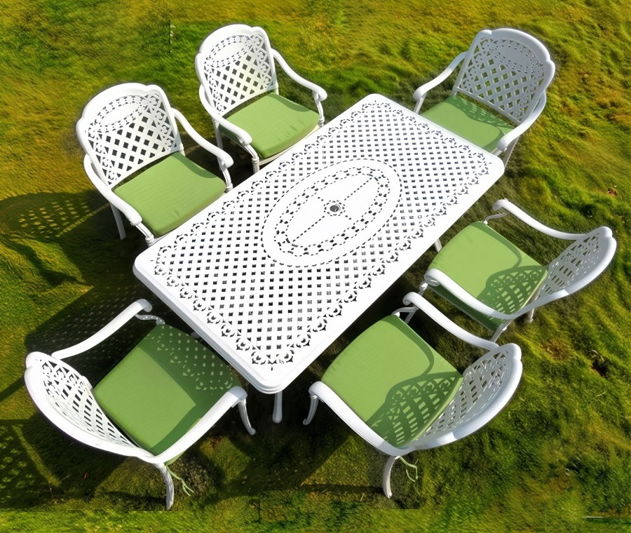 Обеденная группа из литого алюминия Gera 6 White Кит Маркет