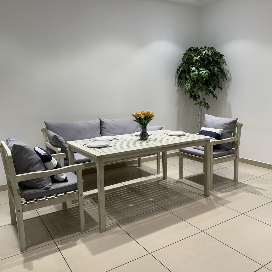 Обеденный комплект SIERRA из акации, белый Royal Family