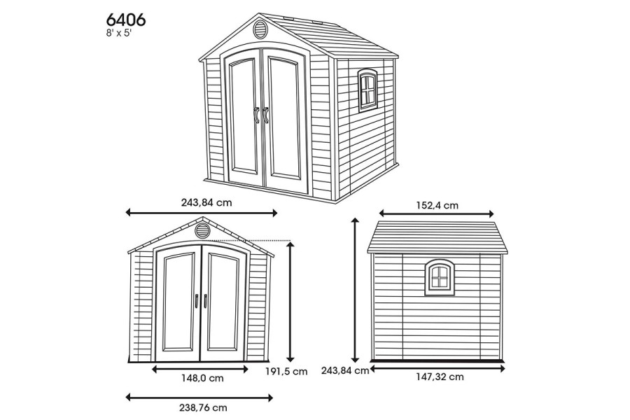 Пластиковый сарай LifeTime 8x5 фута Garden